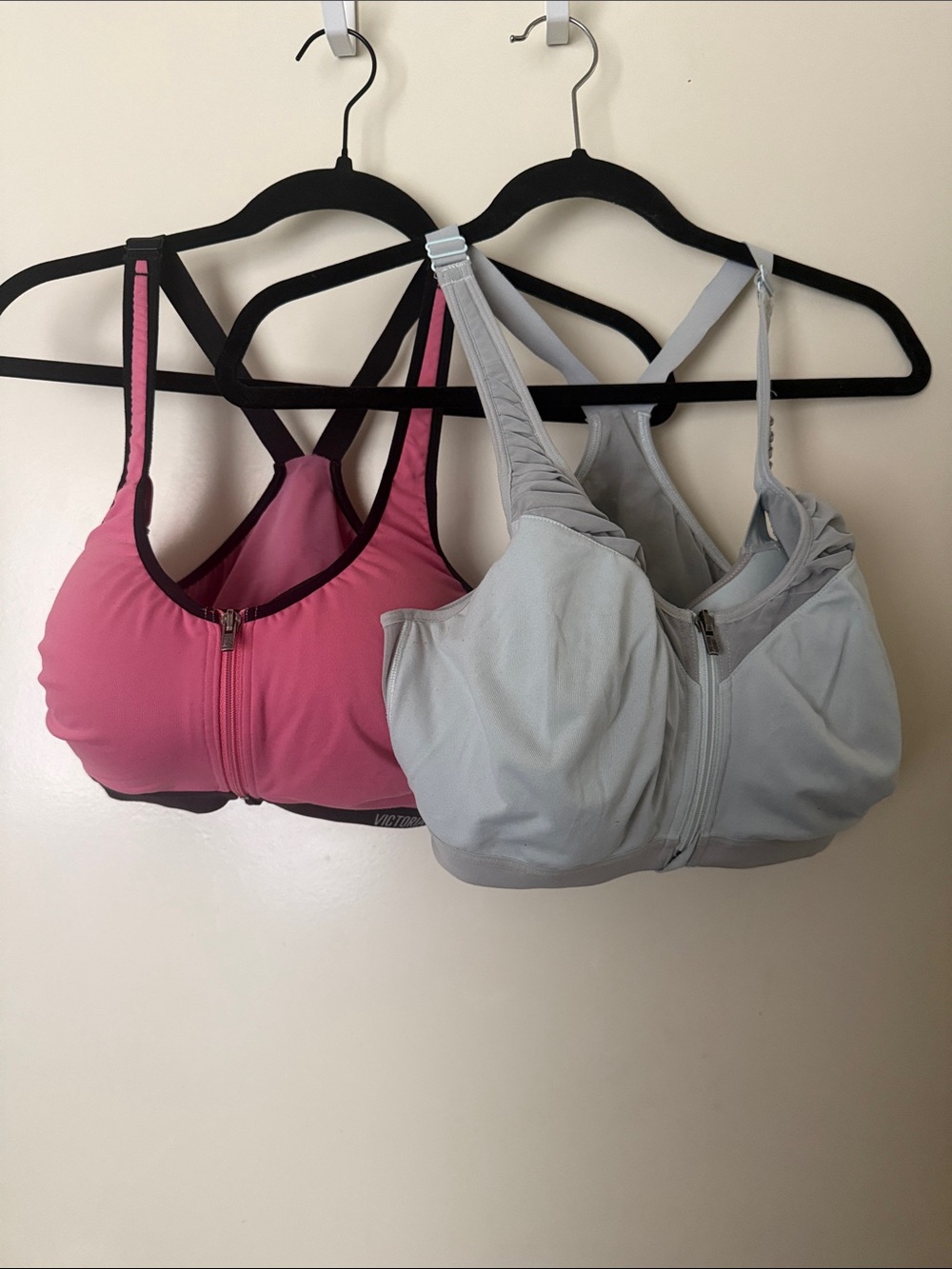 Victoria's Secret Pink and Light Gray Front-Zip Sports Bras Set